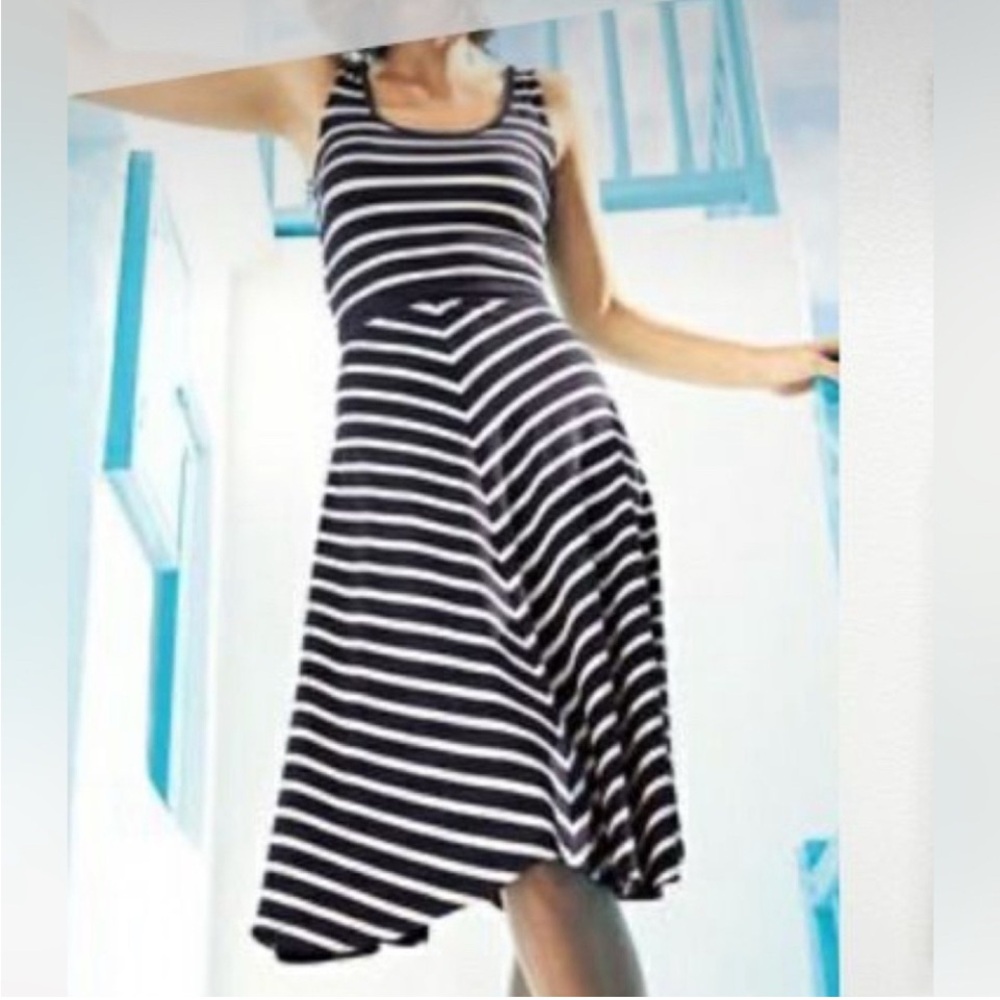 BODEN NAUTICAL NAVY/WHITE STRIPED MIDI DRESS size 4 long